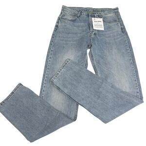 Djerf Avenue Relaxed Washed Light Blue Tall Button Fly Straight Leg Jeans 26